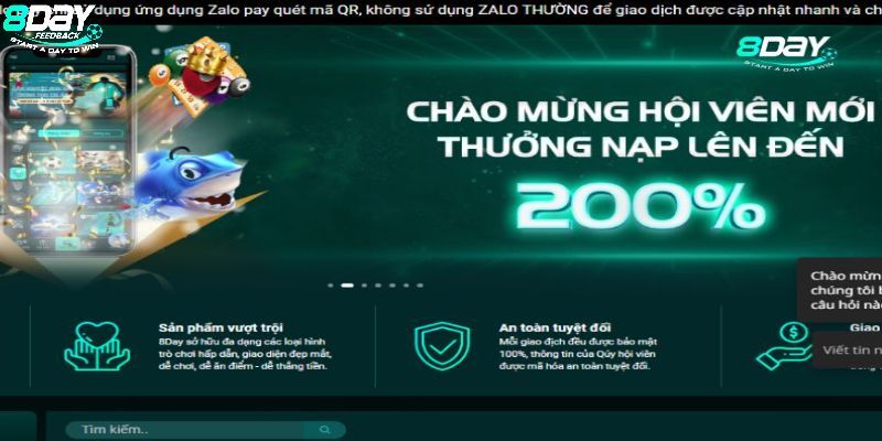 Nạp lần đầu được 8DAY Bet thưởng tới 200%